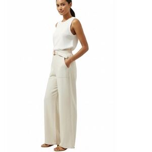 SUGARLIPS pants Size Small‎ cream step up wide leg lined belted linen blend NWT